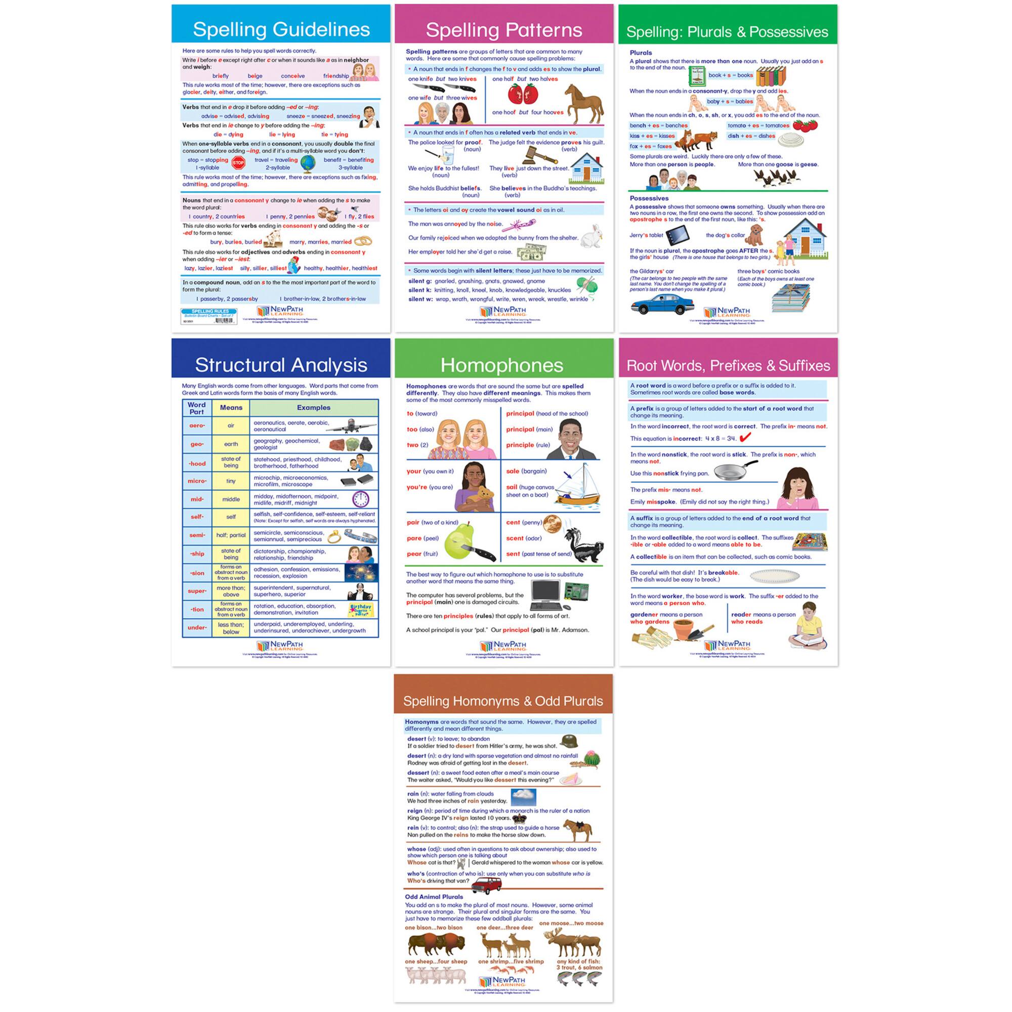 NewPath Learning® 18" x 12" Spelling Rules Bulletin Board Chart Set